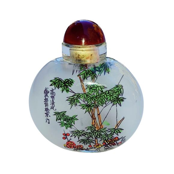 VTG Reverse Painting Chinese Snuff Bottle Ancient Glass Feng Shui Bamboo Leaf - Picture 2 of 4